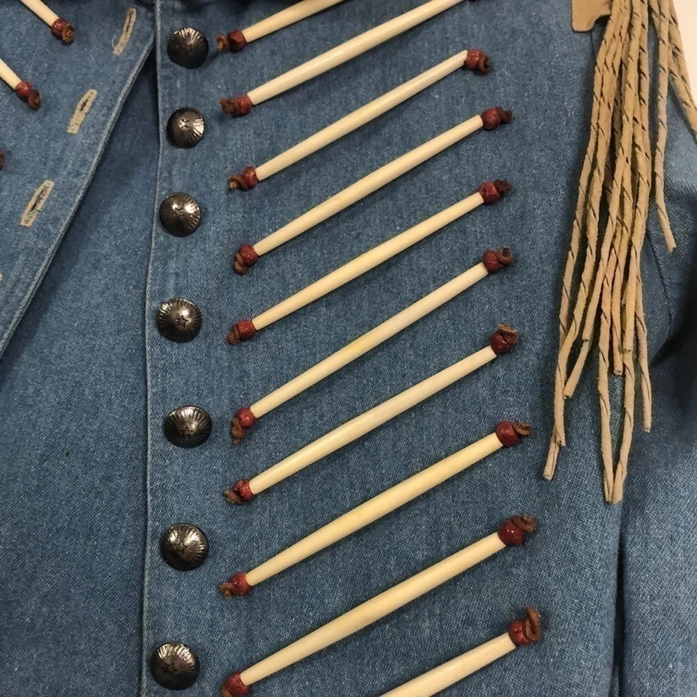 VINTAGE DOUBLE D RANCH BEADED WOMENS DENIM JACKET SUEDE FRINGE - Picture 5 of 16